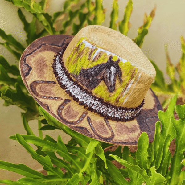 hand painted horse panama hat | equestrian art straw hat | boho western summer hat
